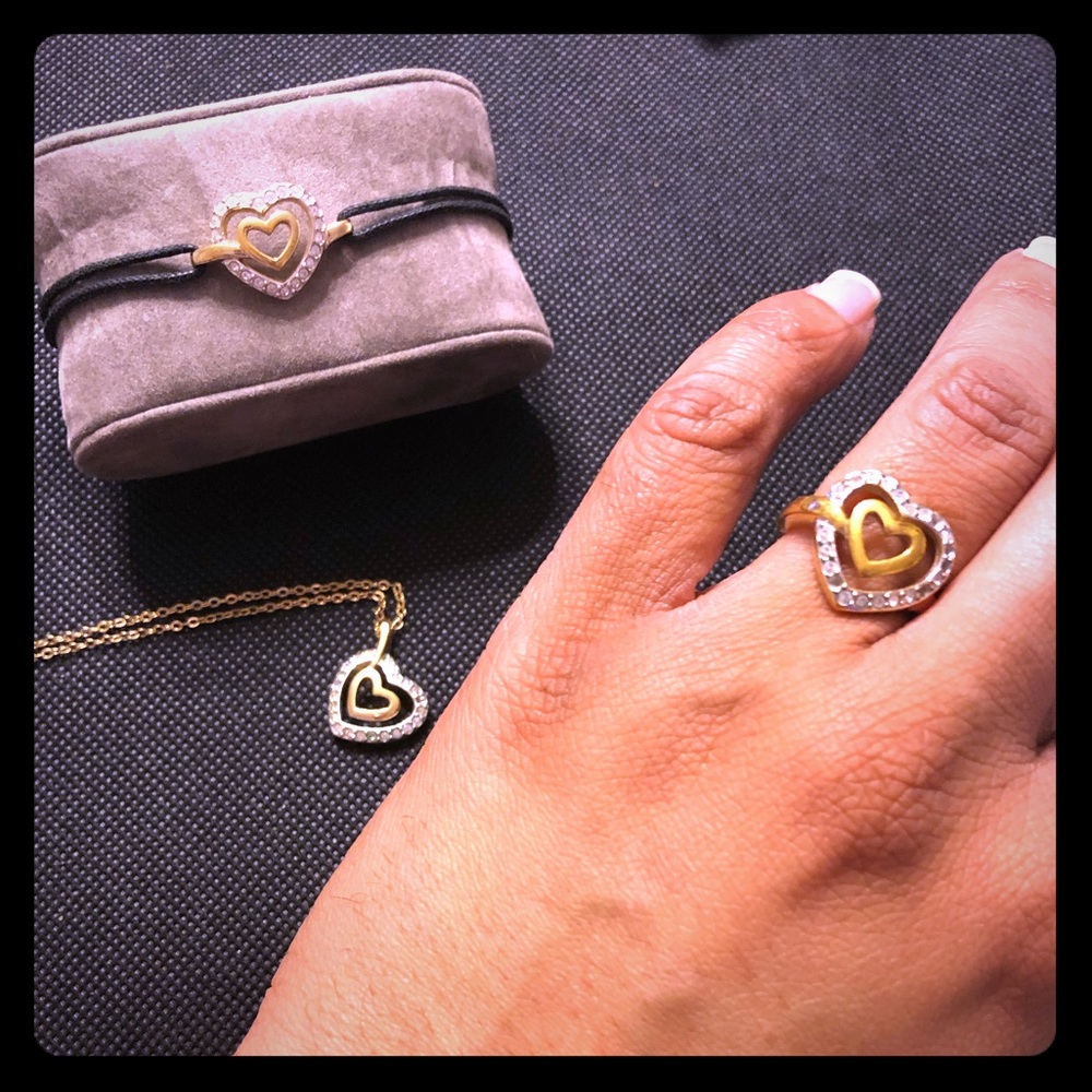 Sz 6 Swarovski Crystal & Gold Double Heart